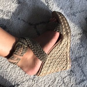 Braided nude wedge heels